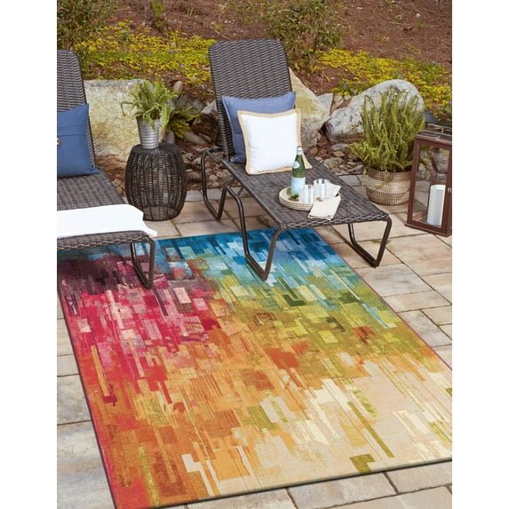 Unique Loom Outdoor Modern Collection Area Rug - Glide (5' 1" x 8' Rectangle Multi/Blue)