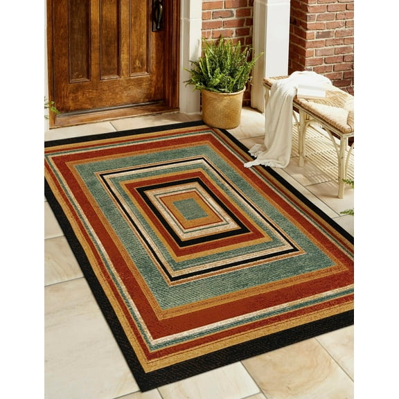 Unique Loom Outdoor Modern Collection Area Rug - Drift (5' 3" x 8' Rectangle Multi/Black)