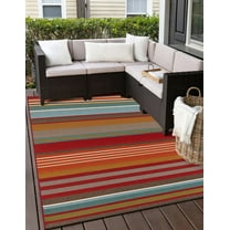 Unique Loom Outdoor Modern Collection Area Rug - Kinetic (5' 3" x 8' Rectangle Multi/Brown)