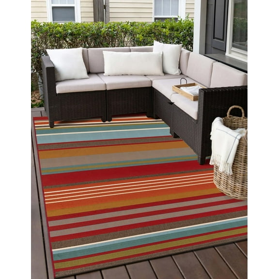 Unique Loom Outdoor Modern Collection Area Rug - Kinetic (5' 3" x 8' Rectangle Multi/Brown)