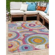 Unique Loom Outdoor Modern Collection Area Rug - Brio 6 1" x 9 Rectangle Multi/Blue
