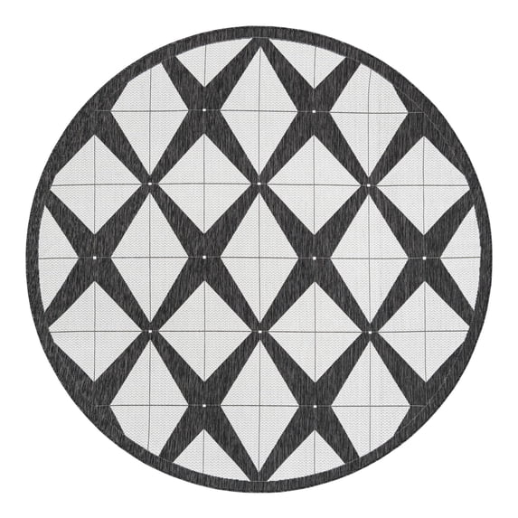 Unique Loom Outdoor Modern Collection Area Rug (7' 10" Round Black and White)