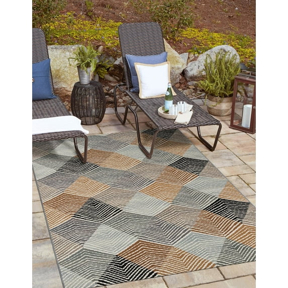 Unique Loom Outdoor Modern Collection Area Rug - Strata (7' 10" x 10' Rectangle Gray/Ivory)
