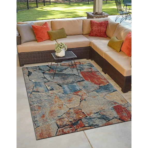 Unique Loom Outdoor Modern Collection Area Rug - Zephyr (7' 10" x 10' Rectangle Multi/Brown)