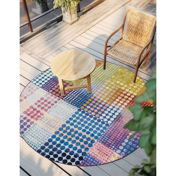 Unique Loom Outdoor Modern Collection Area Rug - Pulse (8' Round Multi/Blue)