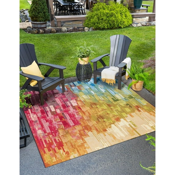 Unique Loom Outdoor Modern Collection Area Rug - Glide (8' Square Multi/Blue)