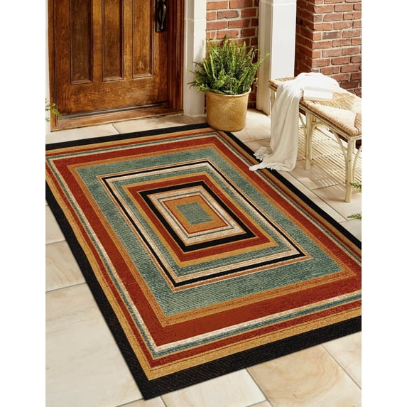 Unique Loom Outdoor Modern Collection Area Rug - Drift (9' x 12' Rectangle Multi/Black)