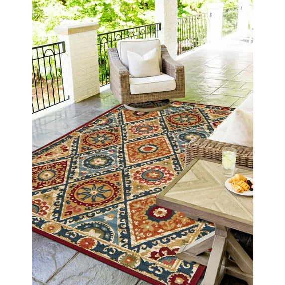 Unique Loom Outdoor Modern Collection Area Rug - Aura (9' x 12' Rectangle Multi/Brown)