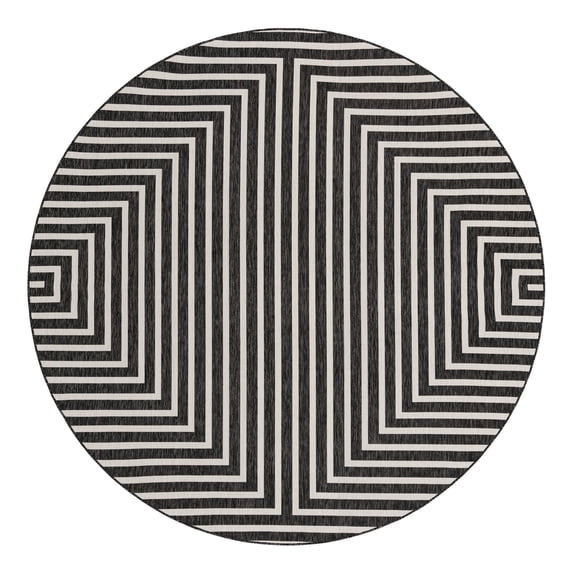 Unique Loom Outdoor Modern Collection Area Rug - Achromatic (10' Round Black and White)