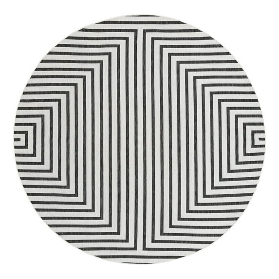 Unique Loom Outdoor Modern Collection Area Rug - Achromatic (10' Round White and Black)