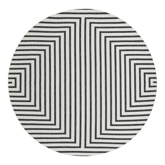 Unique Loom Outdoor Modern Collection Area Rug - Achromatic (10' Round White and Black)