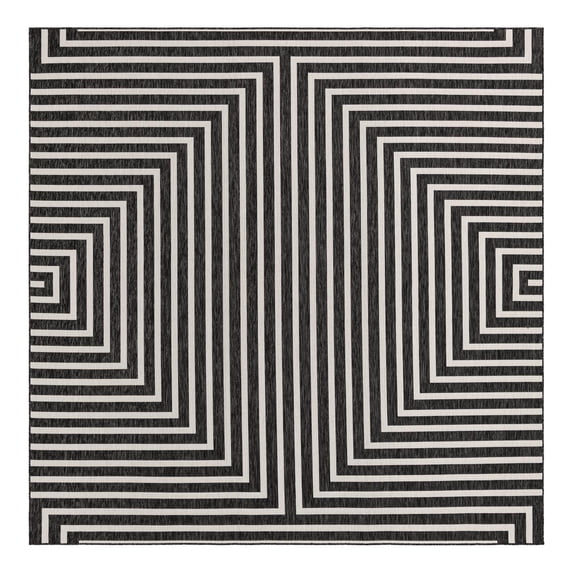 Unique Loom Outdoor Modern Collection Area Rug - Achromatic (10' Square Black and White)