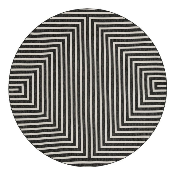 Unique Loom Outdoor Modern Collection Area Rug - Achromatic (12' Round Black and White)