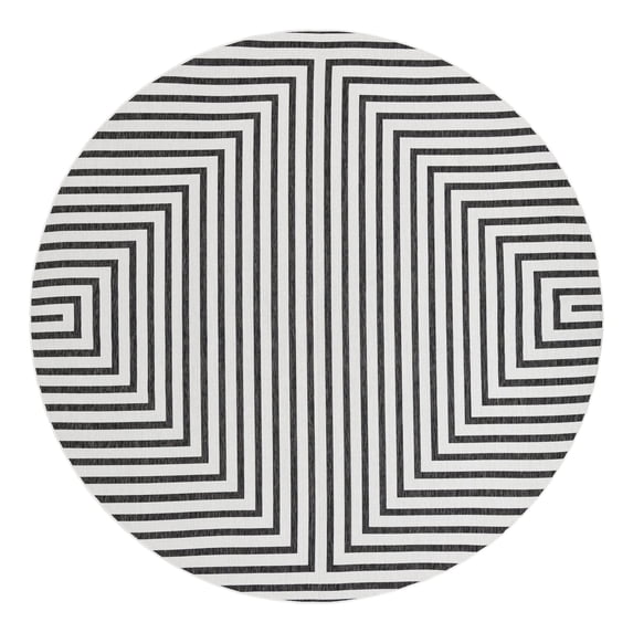 Unique Loom Outdoor Modern Collection Area Rug - Achromatic (12' Round White and Black)