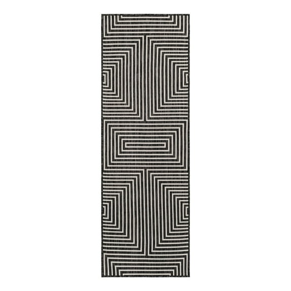 Unique Loom Outdoor Modern Collection Area Rug - Achromatic (2' x 6' 1" Runner Black and White)