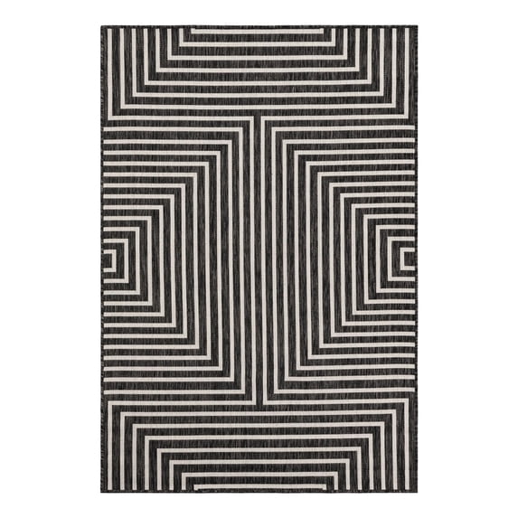 Unique Loom Outdoor Modern Collection Area Rug - Achromatic (4' 1" x 6' 1" Rectangle Black and White)