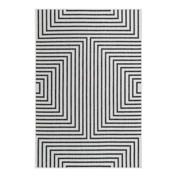 Unique Loom Outdoor Modern Collection Area Rug - Achromatic (4' 1" x 6' 1" Rectangle White and Black)