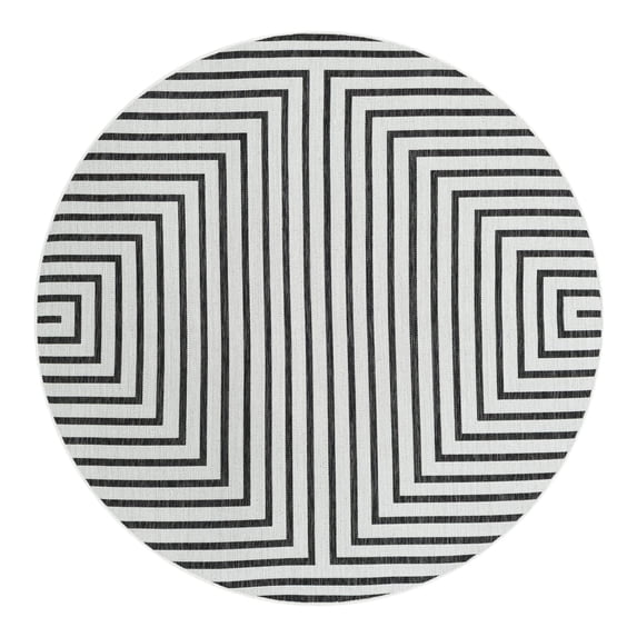 Unique Loom Outdoor Modern Collection Area Rug - Achromatic (6' 1" Round White and Black)