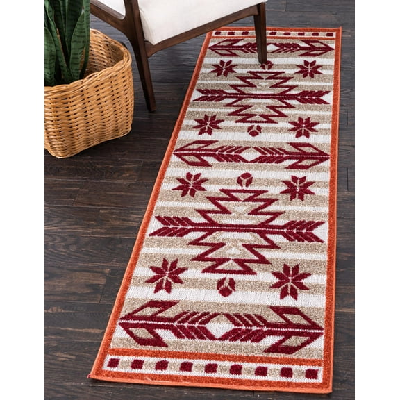 Unique Loom Outdoor Modern Collection Area Rug - Albuquerque (2' x 6' Runner Burgundy/Beige)