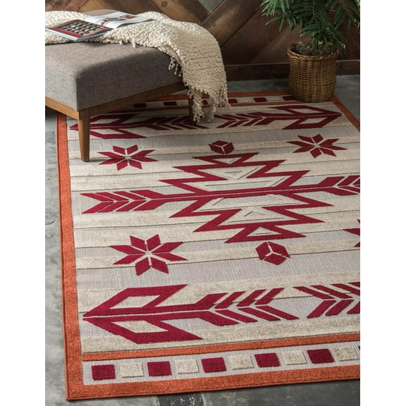 Unique Loom Outdoor Modern Collection Area Rug - Albuquerque (5' 1" x 8' Rectangle Burgundy/Beige)
