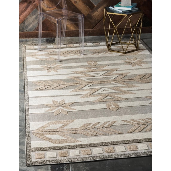 Unique Loom Outdoor Modern Collection Area Rug - Albuquerque (8' x 10' Rectangle Beige/Brown)