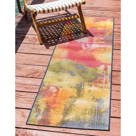 Unique Loom Outdoor Modern Collection Area Rug - Azera (2' 7" x 7' Runner Multi/Blue)