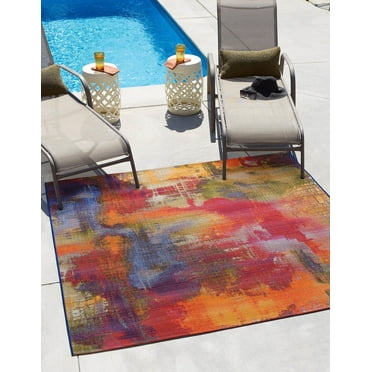 Unique Loom Outdoor Modern Collection Area Rug - Azera (6' 1" Square Multi/Blue)