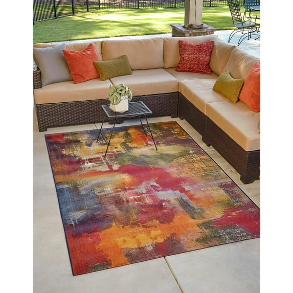 Unique Loom Outdoor Modern Collection Area Rug - Azera (8' x 11' 4" Rectangle Multi/Blue)