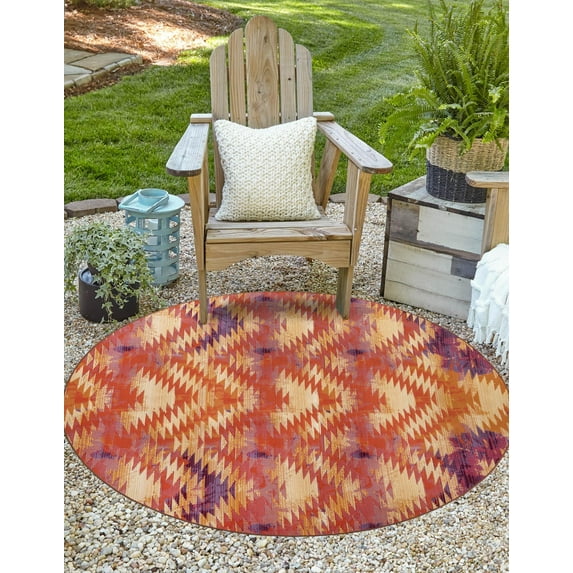 Unique Loom Outdoor Modern Collection Area Rug - Aztec (8' Round Red/Cream)