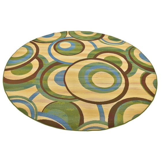 Unique Loom Outdoor Modern Collection Area Rug - Babbling (8' Round Beige/Blue)