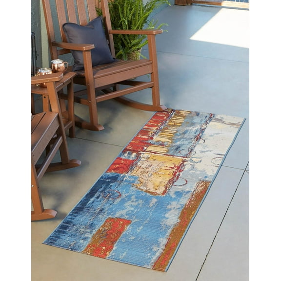 Unique Loom Outdoor Modern Collection Area Rug - Baja (2' x 3' 11" Runner Multi/Beige)