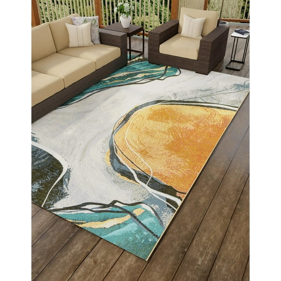 Unique Loom Outdoor Modern Collection Area Rug - Boho (5' 3" x 8' Rectangle Multi/Black)