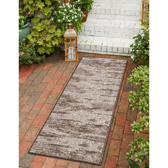 Unique Loom Outdoor Modern Collection Area Rug - Cartago (2' 11" x 10' Runner Brown/Ivory)