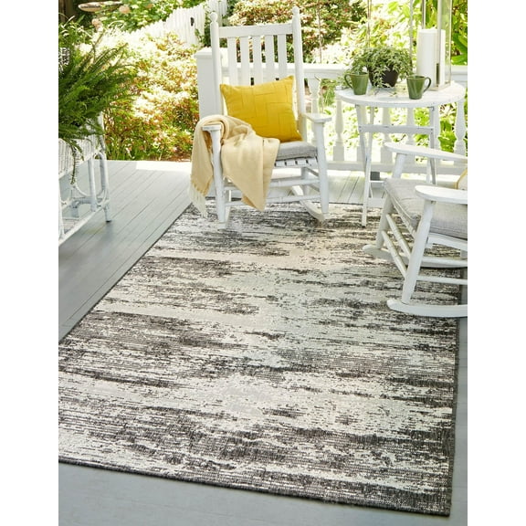 Unique Loom Outdoor Modern Collection Area Rug - Cartago (2' 2" x 3' Rectangle Charcoal/Ivory)