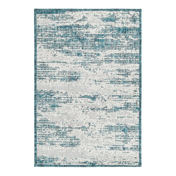 Unique Loom Outdoor Modern Collection Area Rug - Cartago (2' x 3' 1" Rectangle Teal/Ivory)