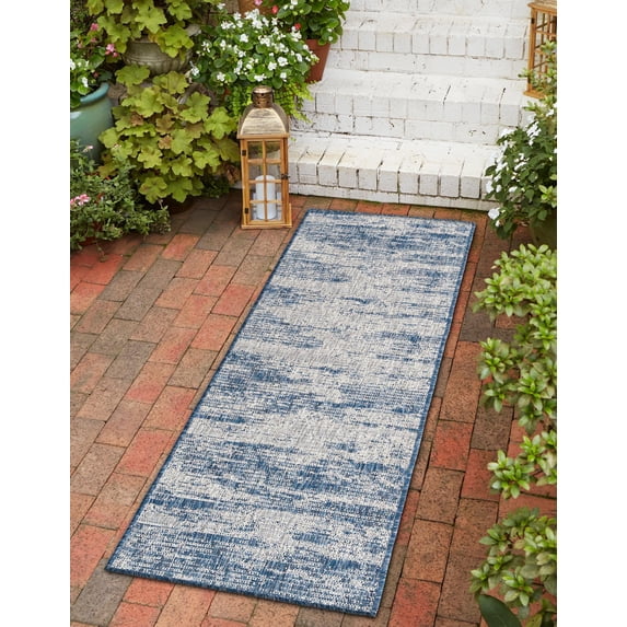 Unique Loom Outdoor Modern Collection Area Rug - Cartago (2' x 6' 1" Runner Blue/Ivory)