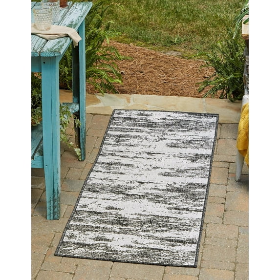 Unique Loom Outdoor Modern Collection Area Rug - Cartago (2' x 6' 1" Runner Charcoal/Ivory)