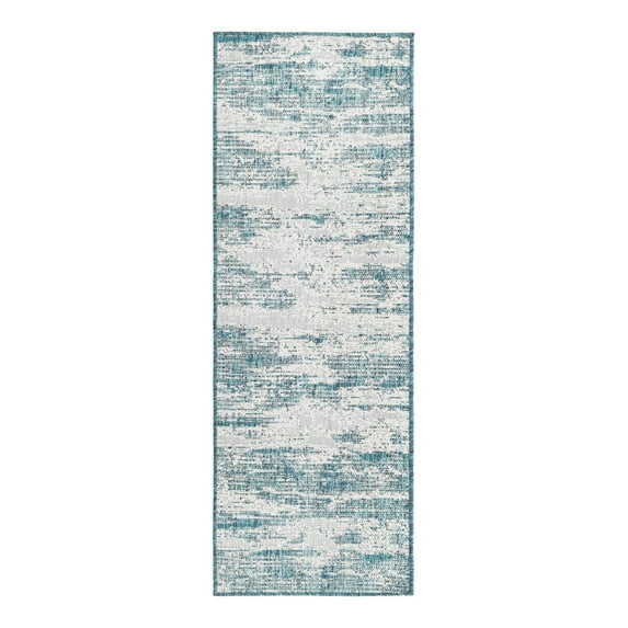 Unique Loom Outdoor Modern Collection Area Rug - Cartago (2' x 6' 1" Runner Teal/Ivory)