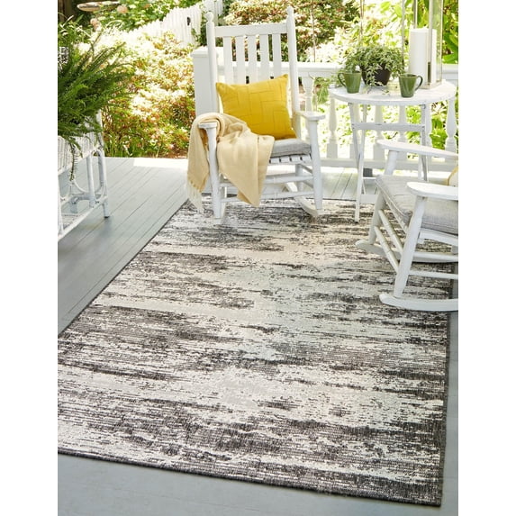 Unique Loom Outdoor Modern Collection Area Rug - Cartago (3' 3" x 5' 2" Rectangle Charcoal/Ivory)