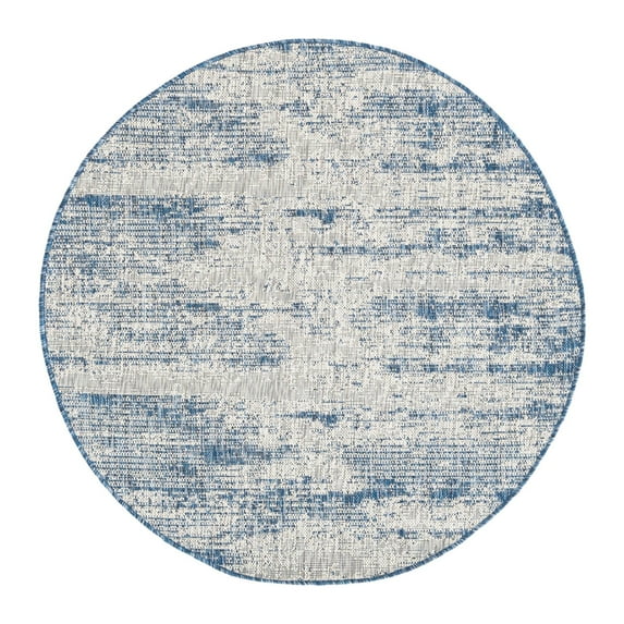 Unique Loom Outdoor Modern Collection Area Rug - Cartago (4' Round Blue/Ivory)