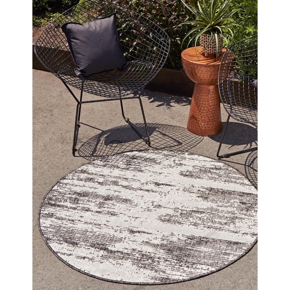 Unique Loom Outdoor Modern Collection Area Rug - Cartago (4' Round Charcoal/Ivory)