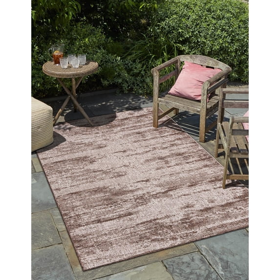 Unique Loom Outdoor Modern Collection Area Rug - Cartago (4' 1" x 6' 1" Rectangle Brown/Ivory)