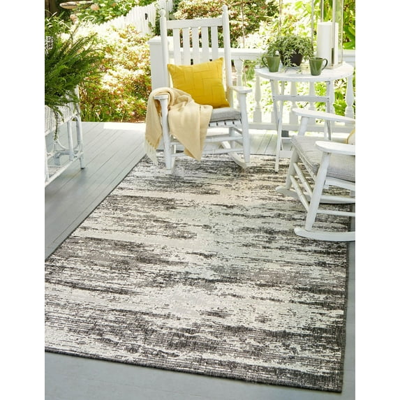 Unique Loom Outdoor Modern Collection Area Rug - Cartago (4' x 6' Rectangle Charcoal/Ivory)