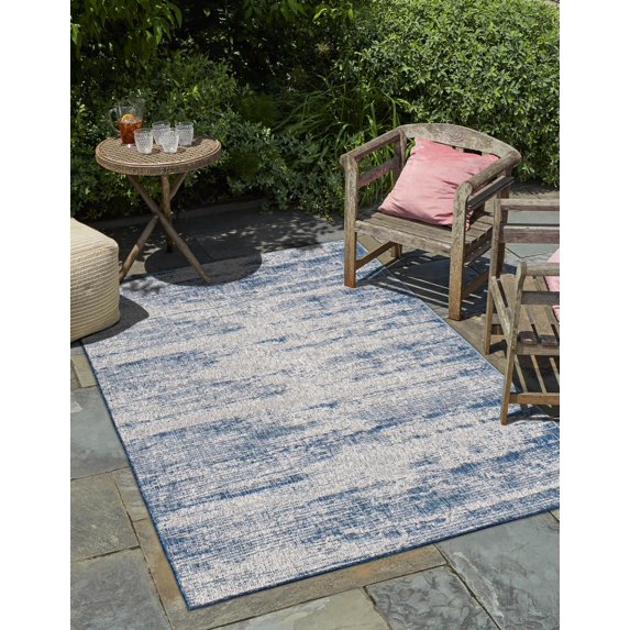 Unique Loom Outdoor Modern Collection Area Rug - Cartago (5' 3" x 8' Rectangle Blue/Ivory)