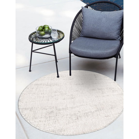 Unique Loom Outdoor Modern Collection Area Rug - Cartago (7' 10" Round Gray/Ivory)