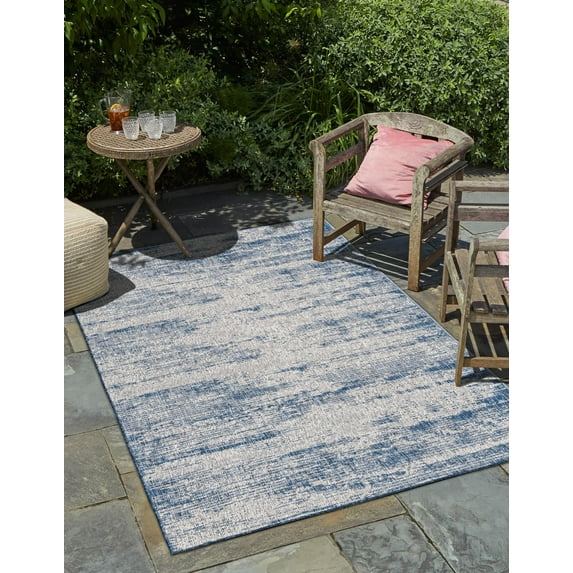 Unique Loom Outdoor Modern Collection Area Rug - Cartago (7' 10" x 11' Rectangle Blue/Ivory)