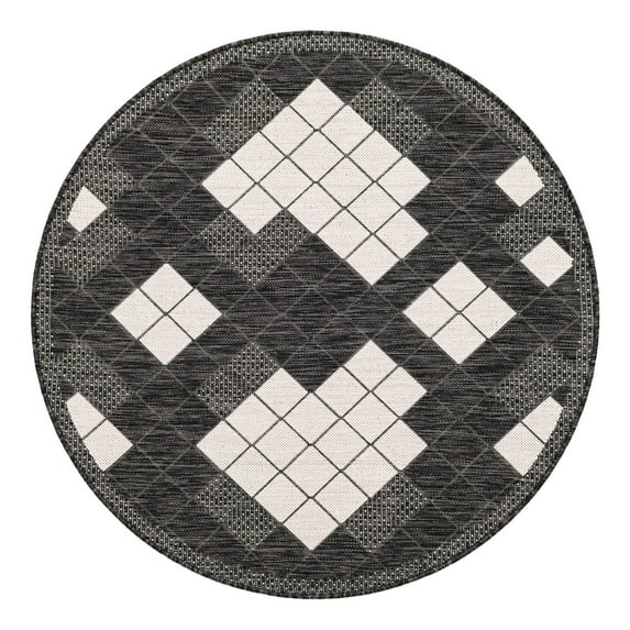 Unique Loom Outdoor Modern Collection Area Rug - Chaya (3' 3" Round Black and White)