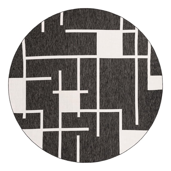 Unique Loom Outdoor Modern Collection Area Rug - Checker (12' Round Black and White)
