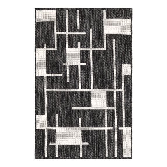 Unique Loom Outdoor Modern Collection Area Rug - Checker (2' x 3' 1" Rectangle Black and White)