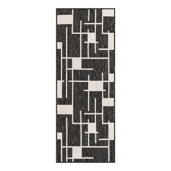 Unique Loom Outdoor Modern Collection Area Rug - Checker (2' x 5' 3" Runner Black and White)